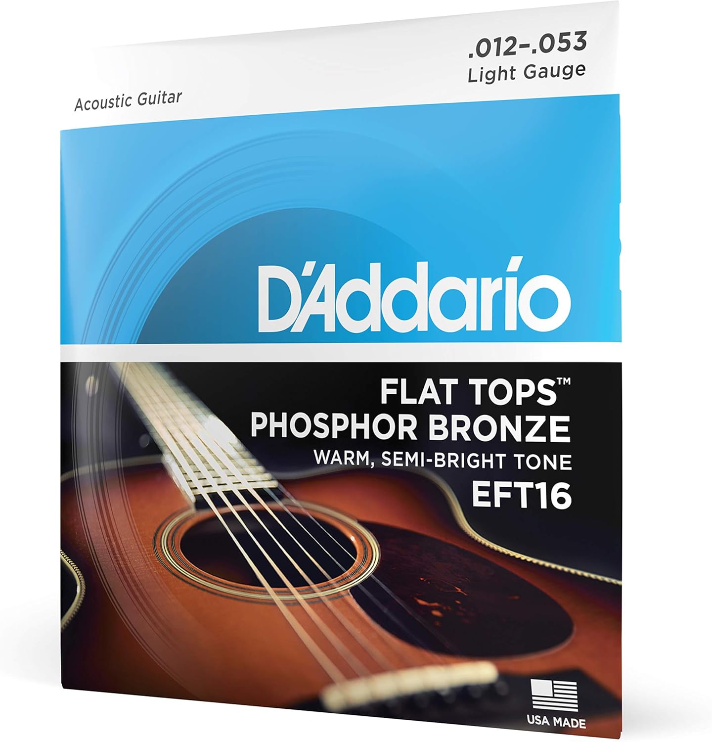 DAddario Guitar Strings - Acoustic Guitar Strings - Flat Tops Phosphor Bronze - For 6 String Guitar - Warm, Semi-Bright Tone - EFT15 - Extra Light, 10-47