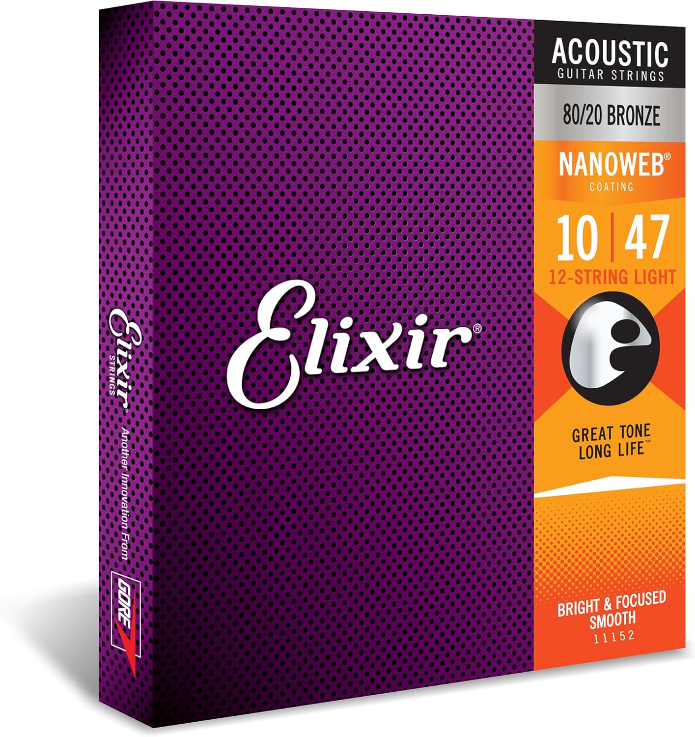 Elixir Strings, Acoustic Guitar Strings, 80/20 Bronze with NANOWEB Coating, Longest-Lasting Bright and Focused Tone with Comfortable Feel, 6 String Set, Light 12-53