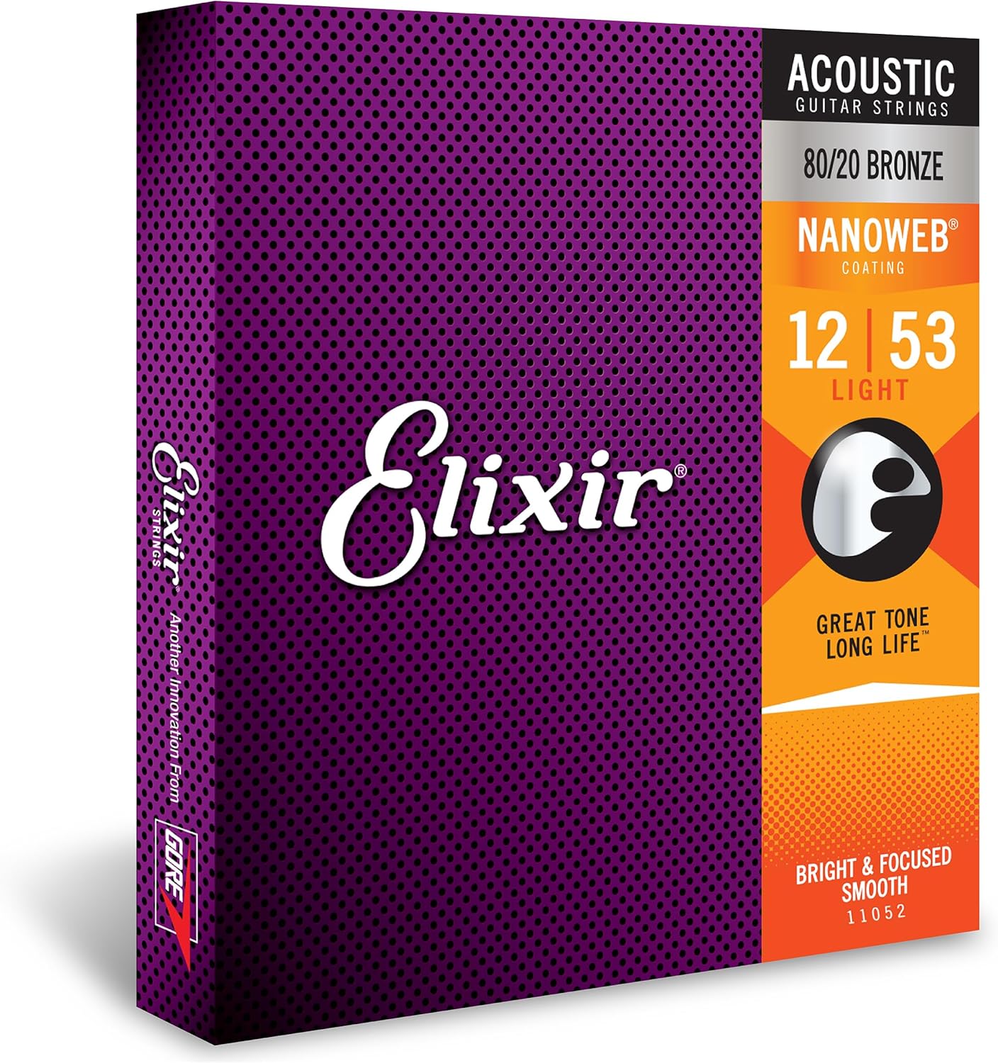 Elixir Strings, Acoustic Guitar Strings, 80/20 Bronze with NANOWEB Coating, Longest-Lasting Bright and Focused Tone with Comfortable Feel, 6 String Set, Light 12-53