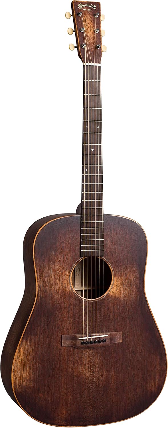 Martin Guitar D-15M with Gig Bag, Acoustic Guitar for the Working Musician, Mahogany Construction, Satin Finish, D-14 Fret, and Low Oval Neck Shape