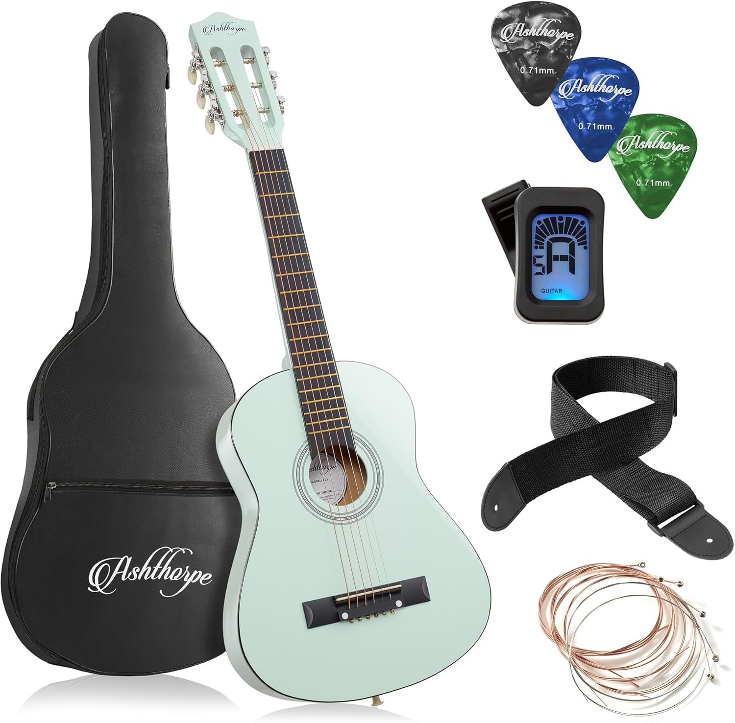 Ashthorpe 30-inch Beginner Acoustic Guitar Package (Red), Basic Starter Kit w/Gig Bag, Strings, Strap, Tuner, Picks