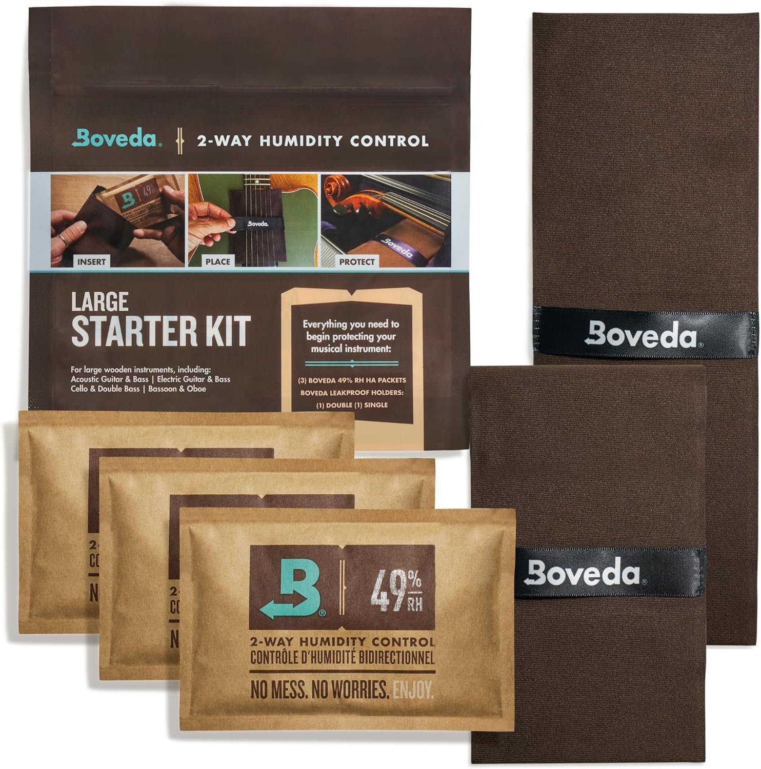 Boveda Music Large Starter Kit - (3) 49% RH Standard Boveda - Ideal Two-Way Humidty Control for MOST CLIMATES - For Guitars Other Large Wooden Instruments