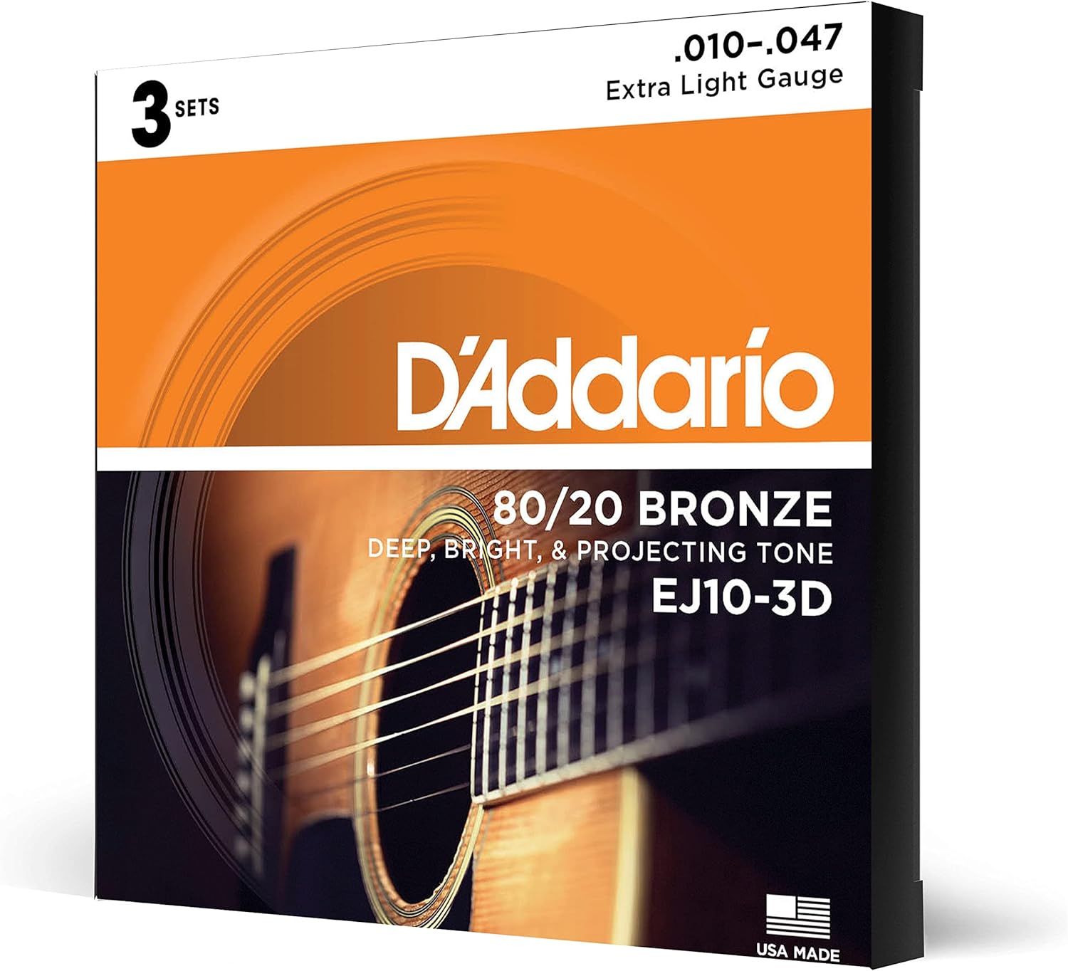 DAddario Guitar Strings - Acoustic Guitar Strings - 80/20 Bronze - For 6 String Guitar - Deep, Bright, Projecting Tone - EJ11-3D - Light, 12-53 - 3-Pack.