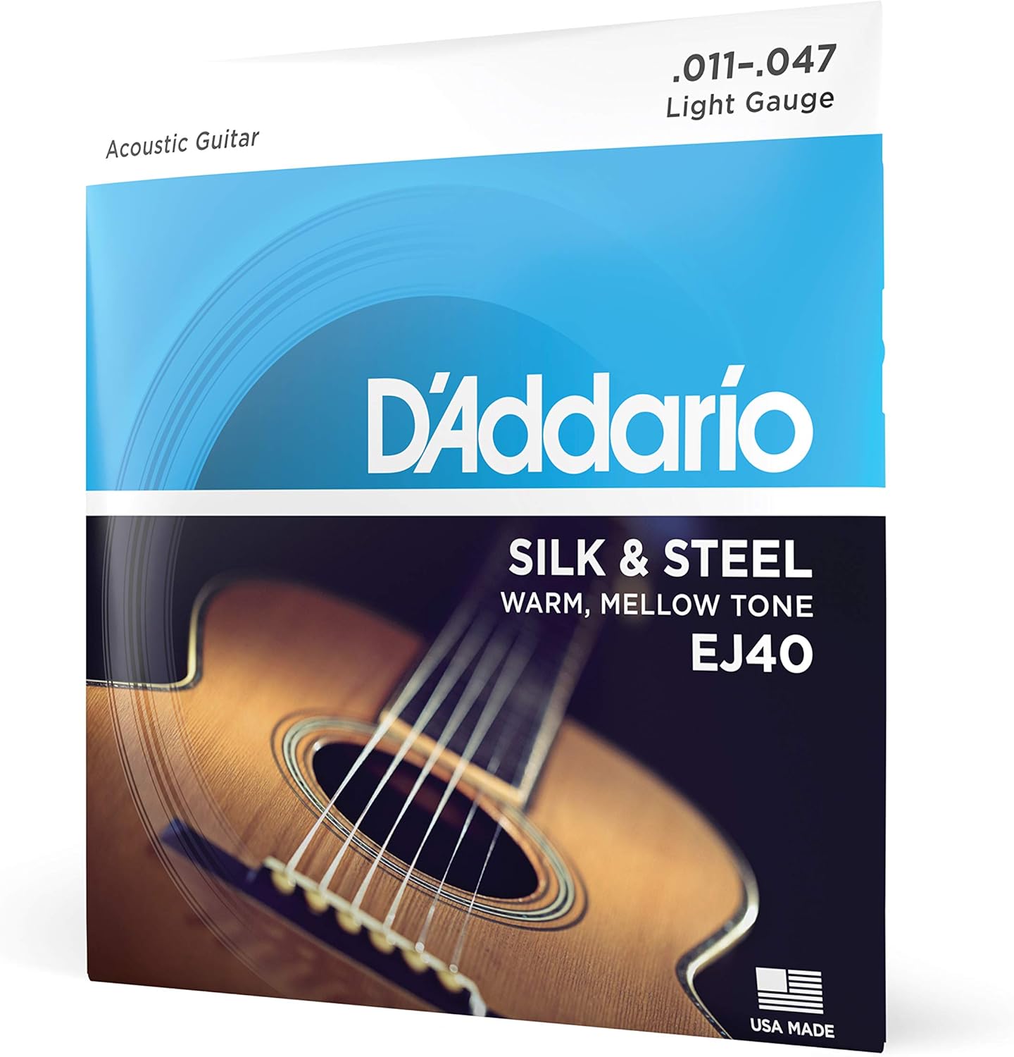 DAddario Silk Steel Acoustic Guitar Strings - EJ40-6 String - Warm, Mellow Tone - Light, 11-47