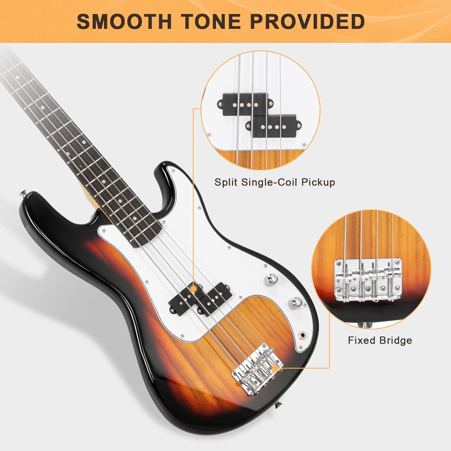 GLARRY Full Size Electric Bass Guitar with 20W AMP, 4 String Beginner Starter Kit with Accessories including Cable, Strap, Bag for Kids and Adults (Burly Wood)