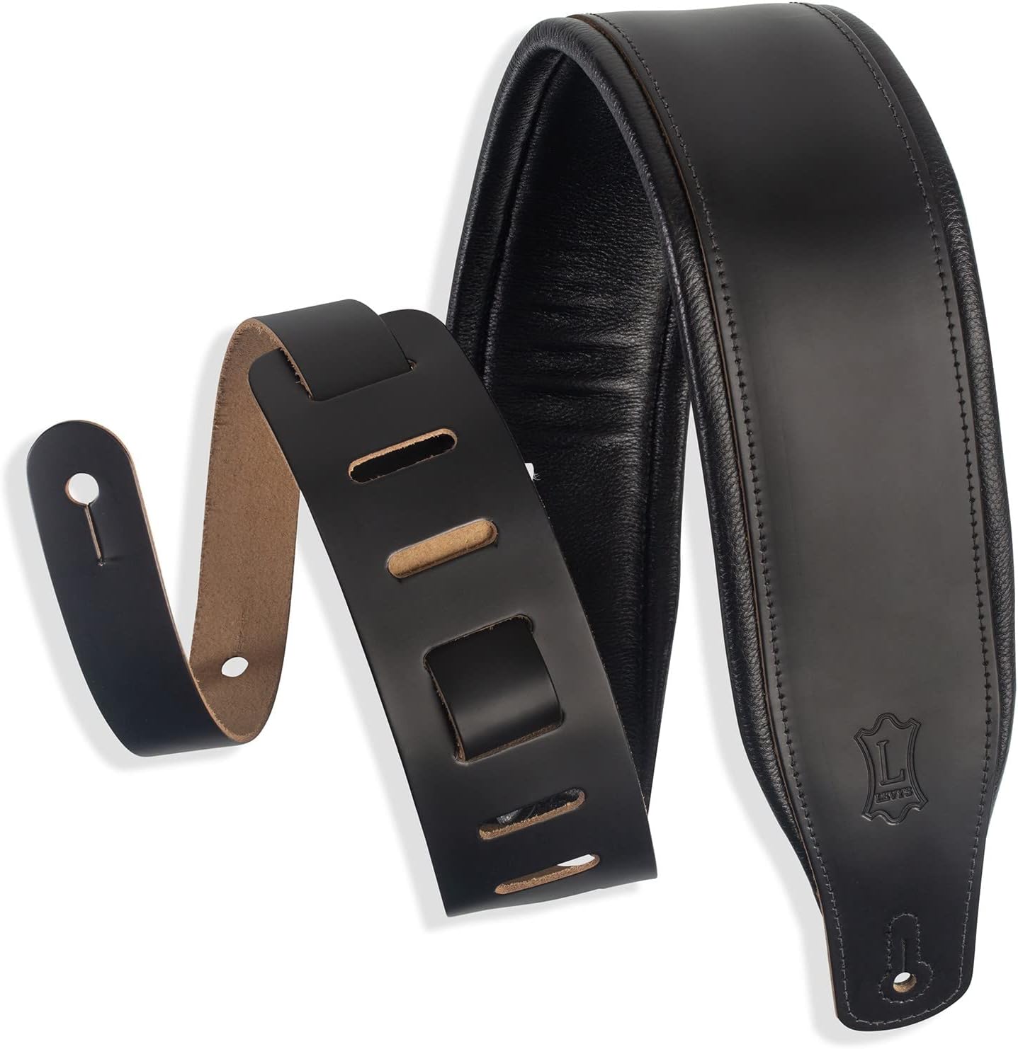 Levys Leathers 3 Wide Amped Leather Series Guitar Strap with Foam Padding and Garment Leather Backing; Black (M26PD-BLK)