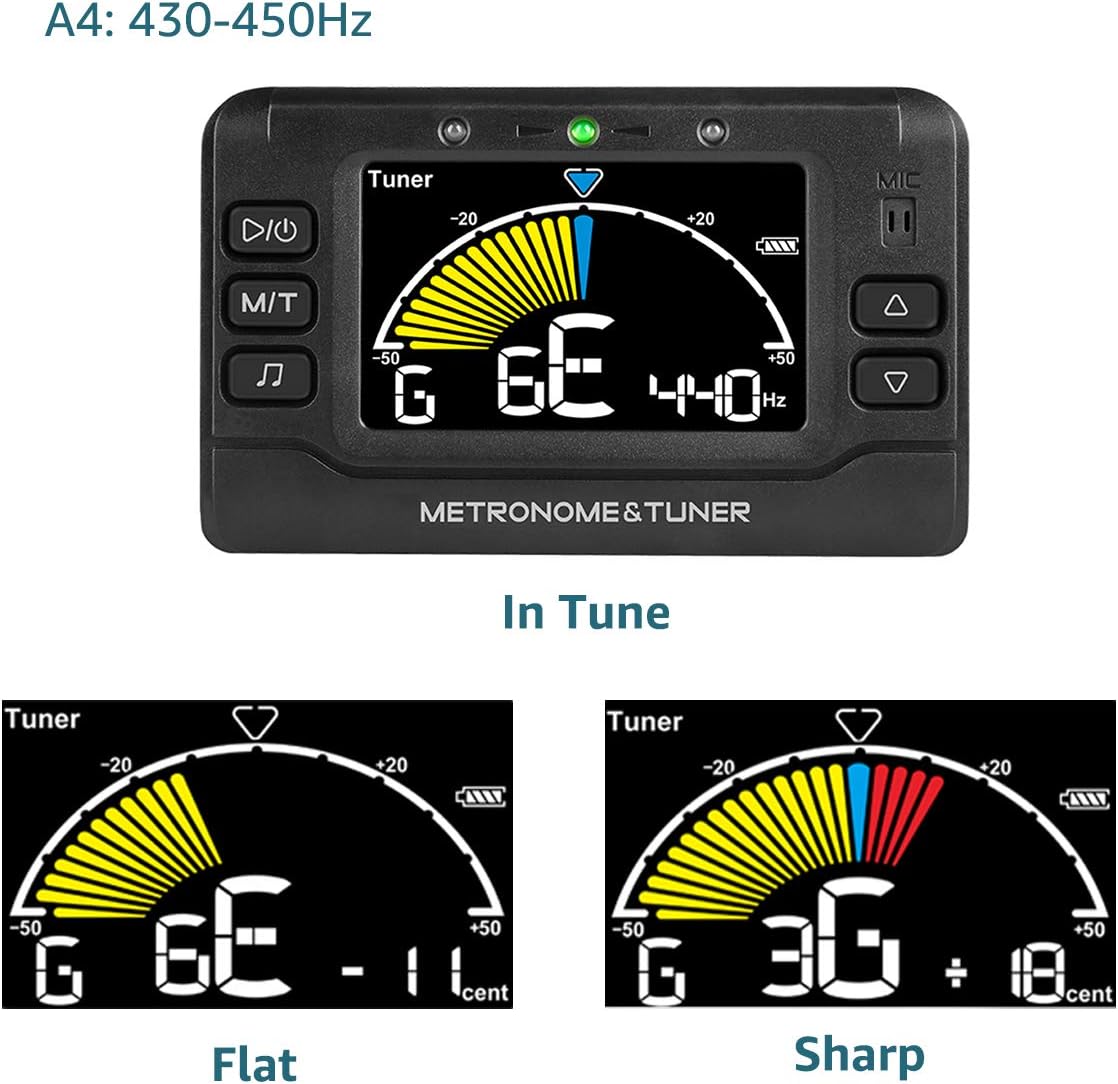 Metronome Tuner, Rechargeable 3 In 1 Digital Metronome Tuner Tone Generator for Guitar, Bass, Violin, Ukulele and Chromatic,Clarinet, Trumpet, Flute, Tuners for All Instruments