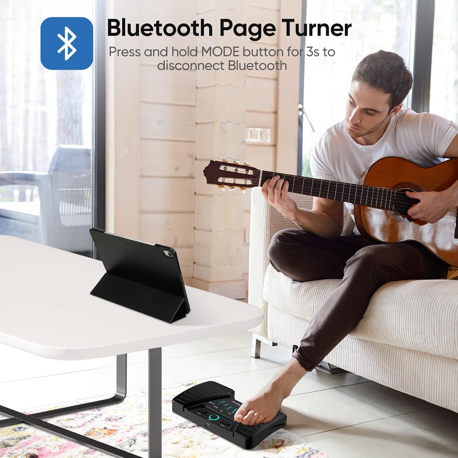 Wireless Page Turner Pedal for Musical Instruments，Portable Bluetooth Foot Pedal, Silent Rechargeable Music Page Turner with Anti-Slip Rubber for iPad, Tablets, Phone