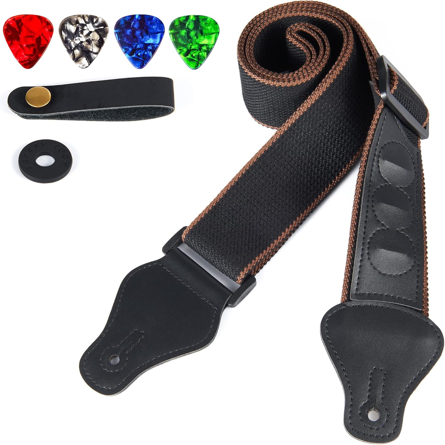 WOGOD Guitar Strap - Acoustic Electric Guitar Straps,Bass Guitar Strap with 3 Guitar Picks Holder Ends