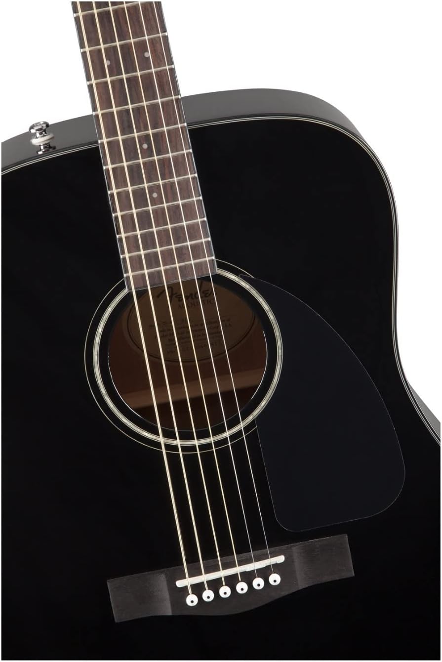 Fender Acoustic Guitar, with 2-Year Warranty, CD-60 Dreadnought V3 Classic Design with Rounded Walnut Fingerboard and Alloy Steel Strings, Glossed Black Finish, Spruce Top, Includes Hard-Shell Case