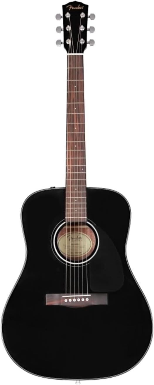 Fender Acoustic Guitar, with 2-Year Warranty, CD-60 Dreadnought V3 Classic Design with Rounded Walnut Fingerboard and Alloy Steel Strings, Glossed Black Finish, Spruce Top, Includes Hard-Shell Case