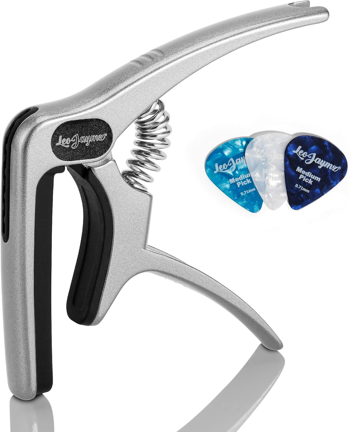 Leo Jaymz Heavy Duty Guitar Capo for Acoustic/Electric Guitars, Guitar Clip made of Zinc Alloy Metal, Guitar Clamp for Bass Classical Guitar, Ukulele, Mandolin,Banjo (Silver)