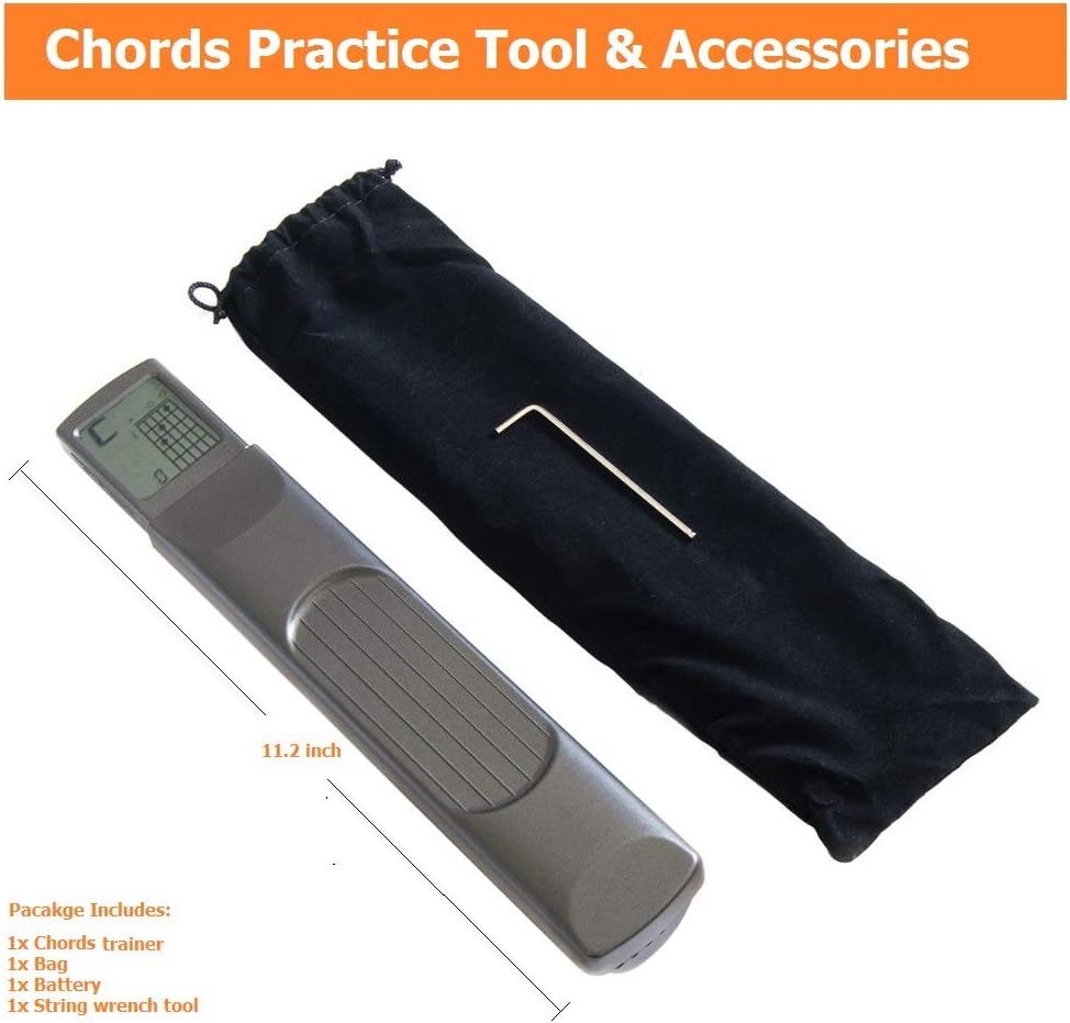 Pocket Guitar Chord Practice Tool, Portable Guitar Neck for Trainer Beginner w/a Rotatable Chords Chart Screen (Battery Included)