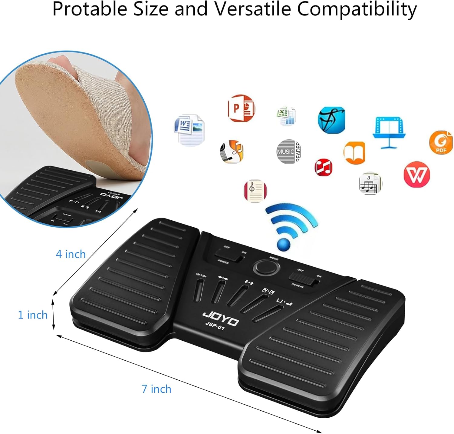 Wireless Page Turner Pedal Buletooth Foot Pedal Music Page Turner Pedal for Phones Ipad Tablets Phone Rechargeable Hands-Free Page Turner Pedal Anti-slip