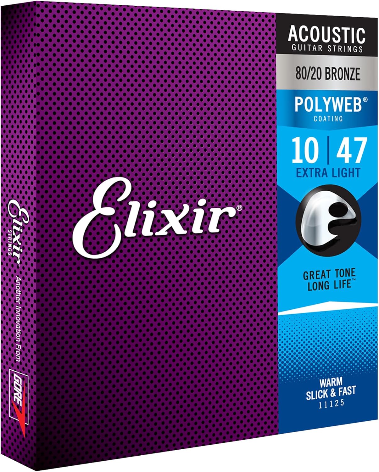 Elixir Strings, Acoustic Guitar Strings, 80/20 Bronze with POLYWEB Coating, Longest-Lasting Warm Tone with Comfortable Feel, 6 String Set, Extra Light 10-47