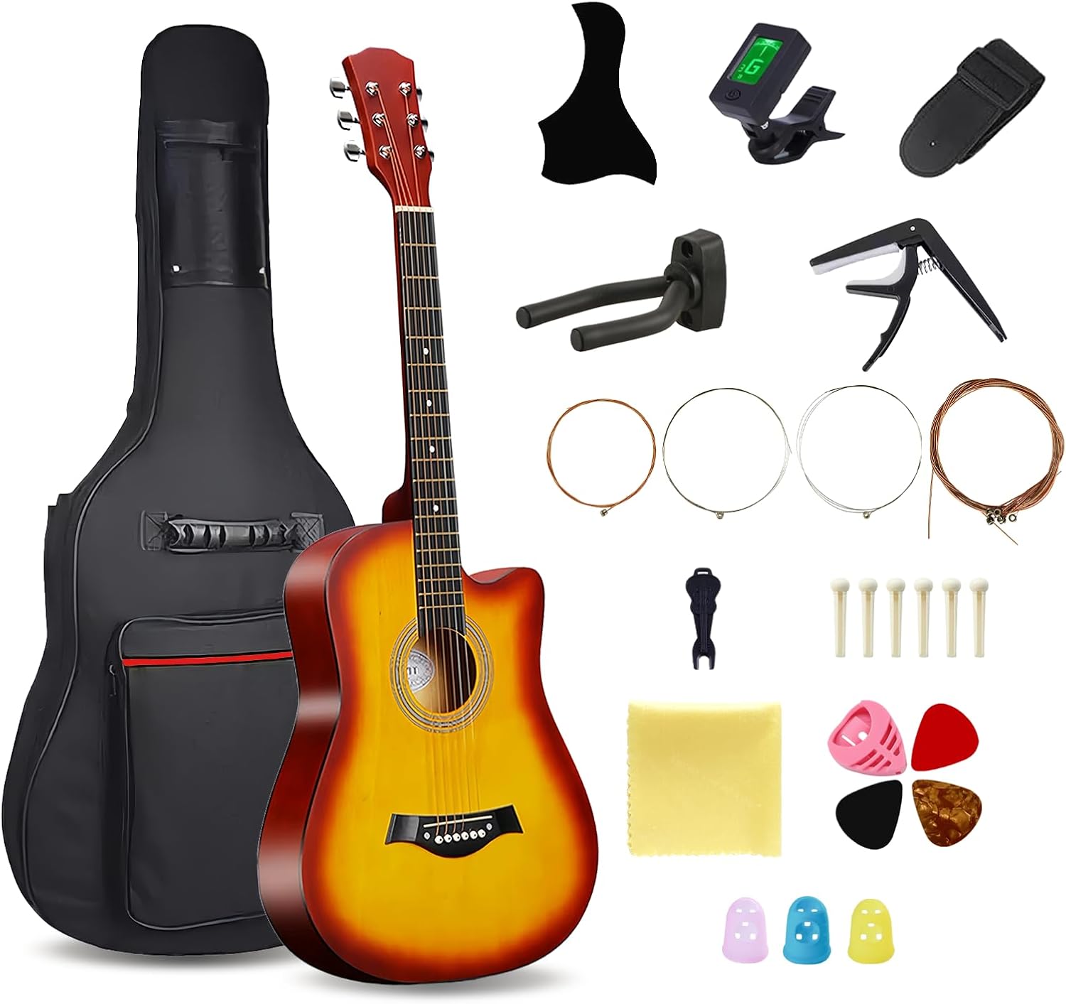 38 Wood Acoustic Guitar, 6 Steel-String Acoustic Guitar With Guitar Bag and Beginner Kits for Beginner