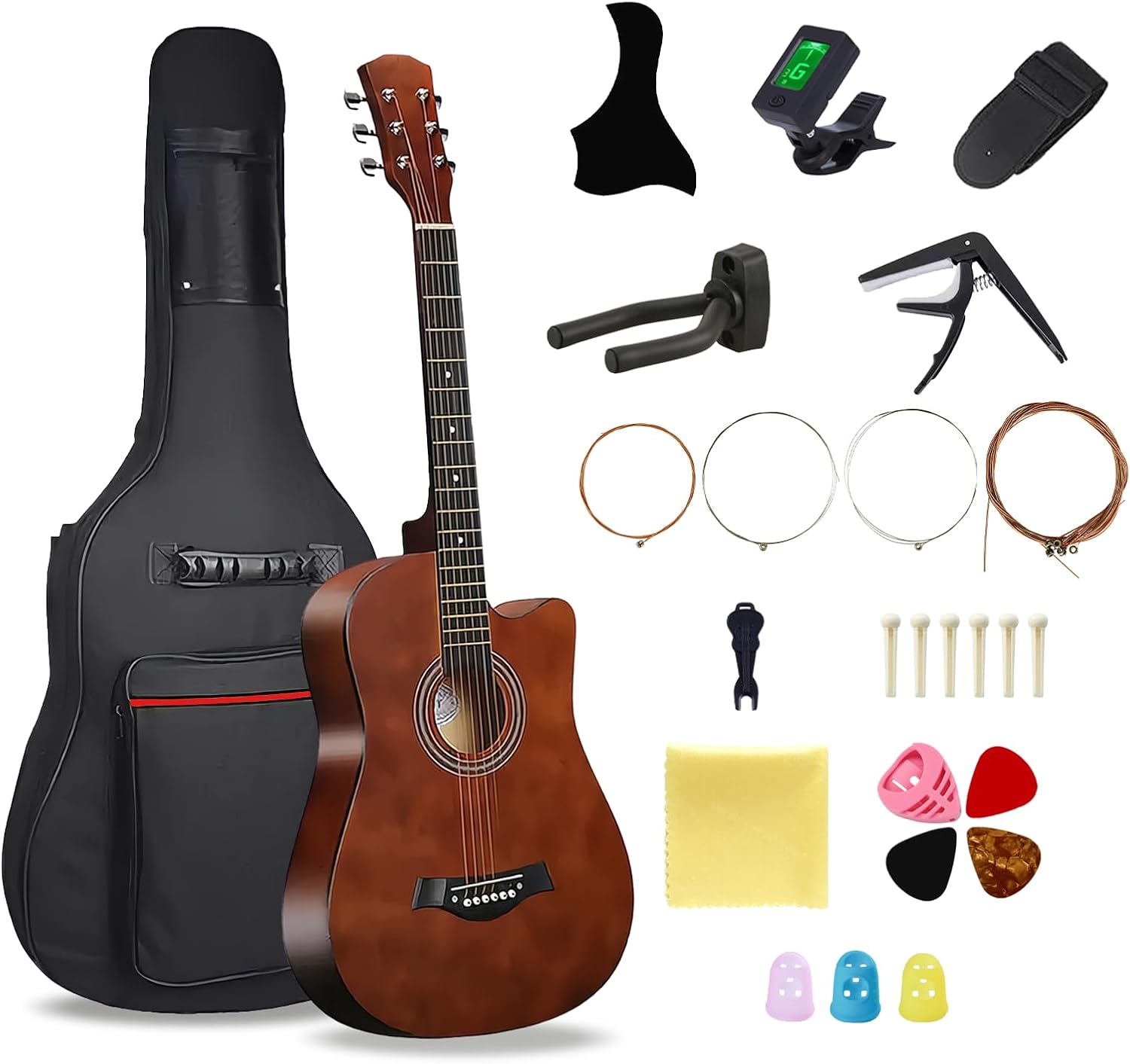 38 Wood Acoustic Guitar, 6 Steel-String Acoustic Guitar With Guitar Bag and Beginner Kits for Beginner