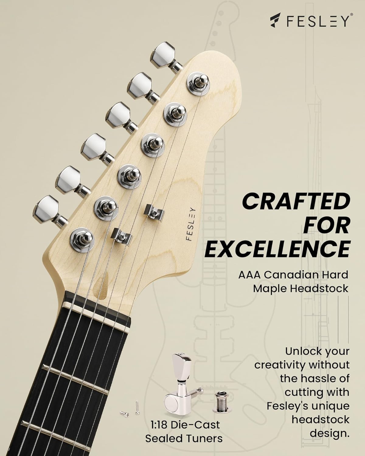 Fesley DIY Electric Guitar Kit with Mahogany Body/Maple Neck, Electric Guitars for Adults with 6 Strings, DIY Guitar Kit with Techwood Fretboard, Beginner Guitar with SS Pickups, TC Style, Natural
