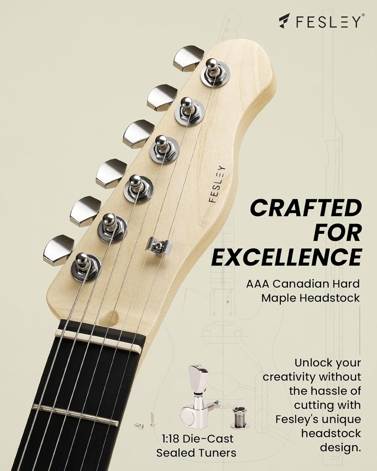 Fesley DIY Electric Guitar Kit with Mahogany Body/Maple Neck, Electric Guitars for Adults with 6 Strings, DIY Guitar Kit with Techwood Fretboard, Beginner Guitar with SS Pickups, TC Style, Natural