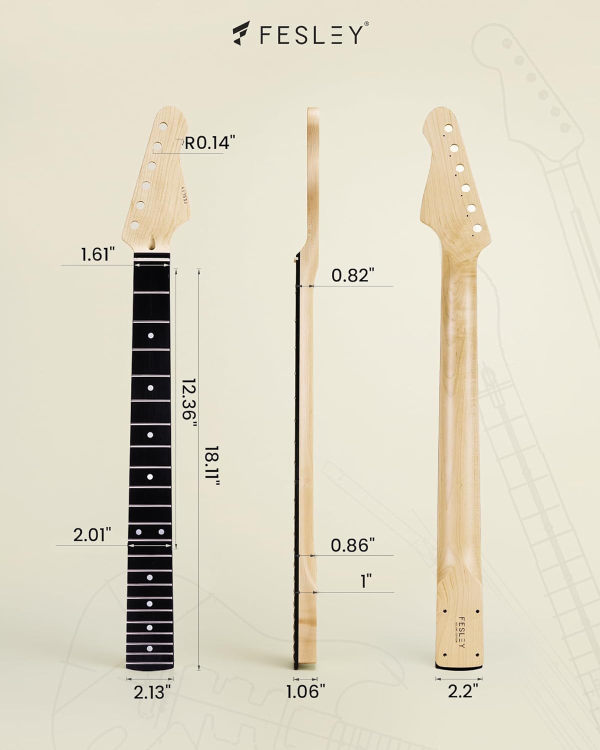 Fesley DIY Electric Guitar Kit with Mahogany Body/Maple Neck, Electric Guitars for Adults with 6 Strings, DIY Guitar Kit with Techwood Fretboard, Beginner Guitar with SS Pickups, TC Style, Natural