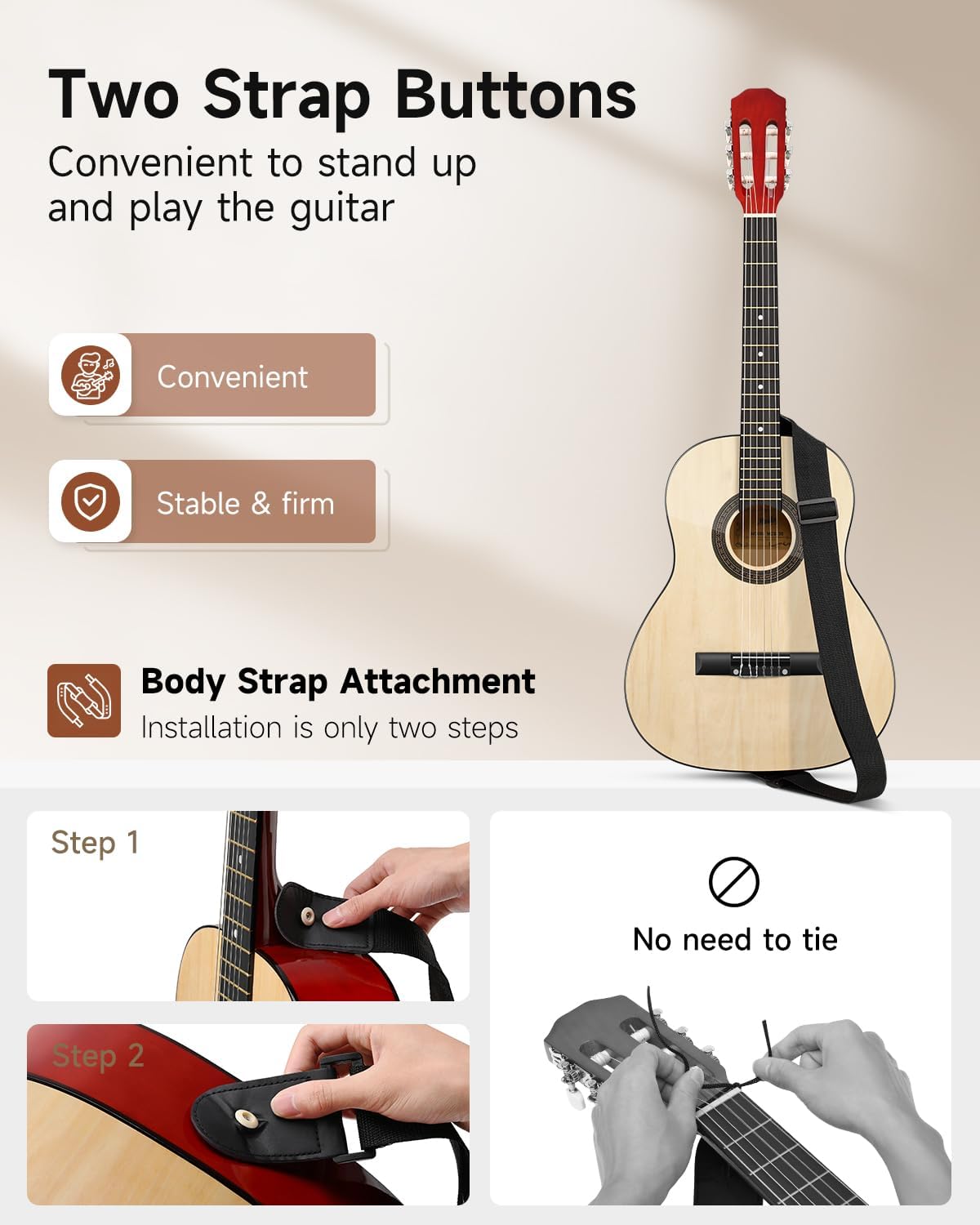 Moukey 38 Acoustic Guitar for Beginners Kids Youth Adult Cutaway Guitarra Acustica Kit with Chord Poster, Gig Bag, Tuner, Picks, Nylon Strings, Capo, Strap - Natural