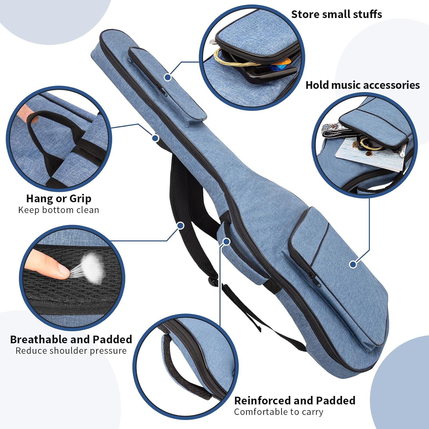 39 Inch Electric Guitar Bag Soft Guitar Case, 11 MM Thick Padded Electric Guitar Gig Bag Waterproof Guitar Backpack with Pockets, Blue