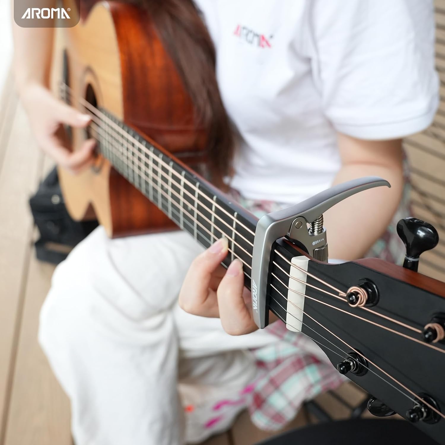 Aroma Professional Guitar Capo Trigger Tension Adjustable with Guitar Bridge Pin Puller for 6 Strings Acoustic and Electric Guitars