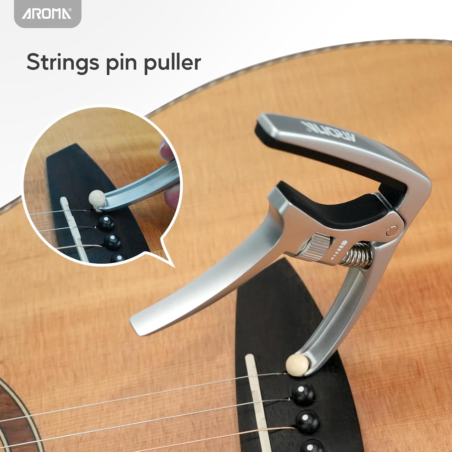 Aroma Professional Guitar Capo Trigger Tension Adjustable with Guitar Bridge Pin Puller for 6 Strings Acoustic and Electric Guitars