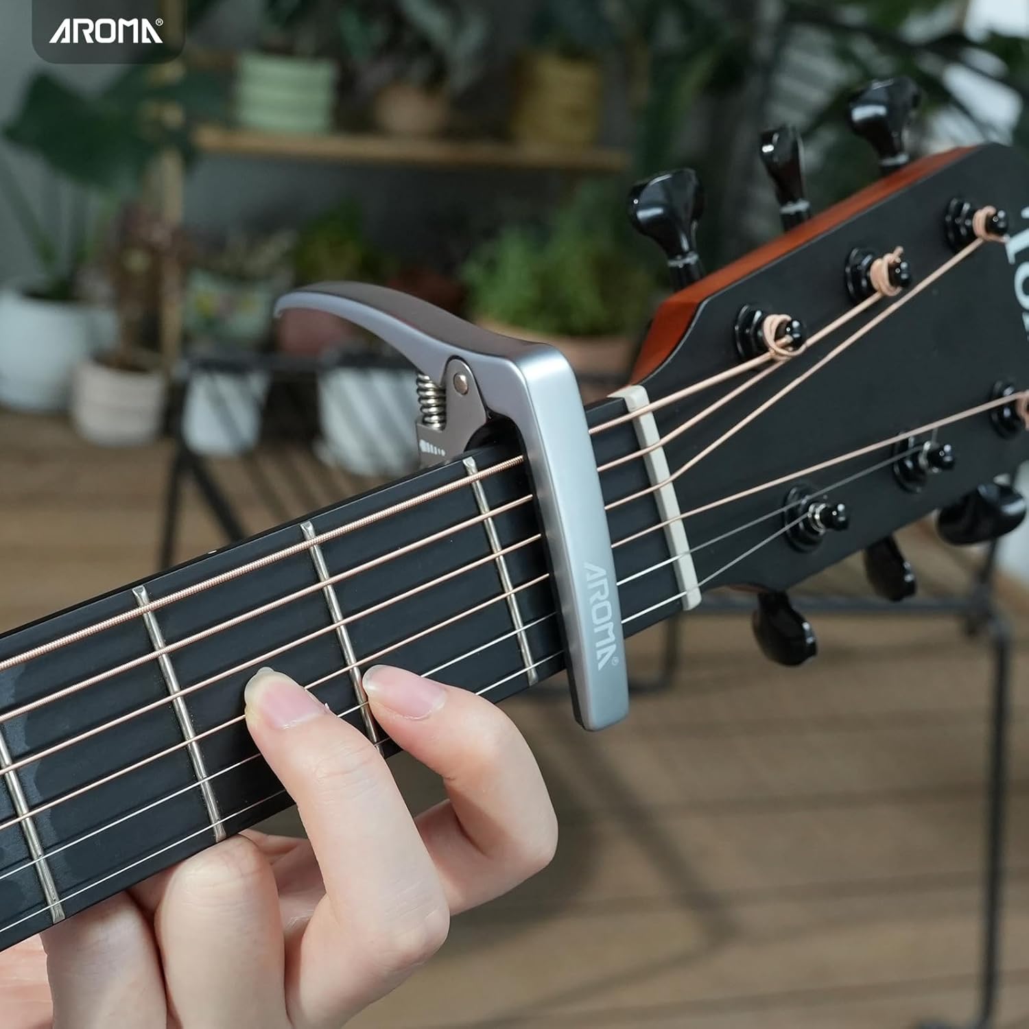 Aroma Professional Guitar Capo Trigger Tension Adjustable with Guitar Bridge Pin Puller for 6 Strings Acoustic and Electric Guitars