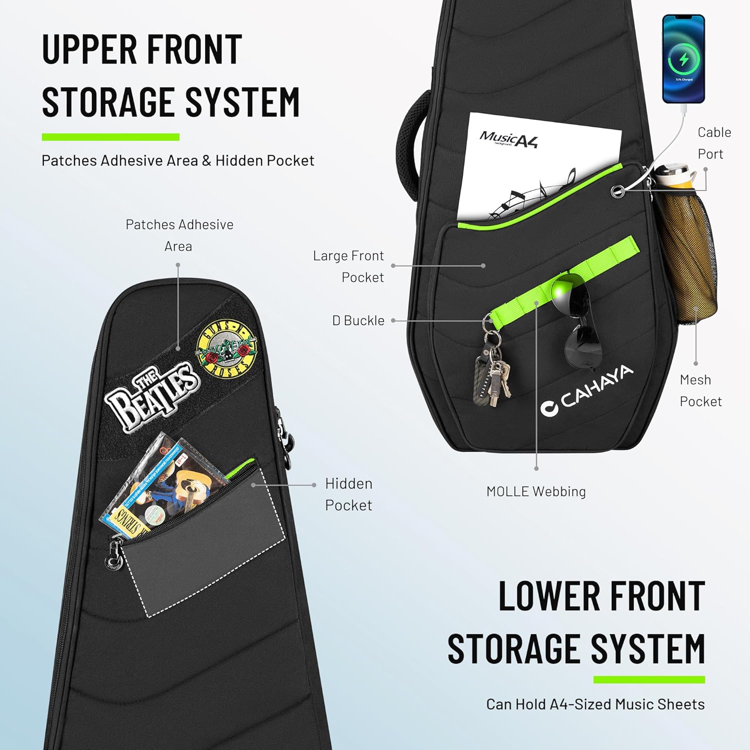 CAHAYA Guitar Bag Electric Case - 0.47in Thick Padding 5 Pockets Electric Guitar Gig Bag with Back Hanger Loop Electric Backpack with Adjustable Shoulder Strap Compatible with ST LP TELE