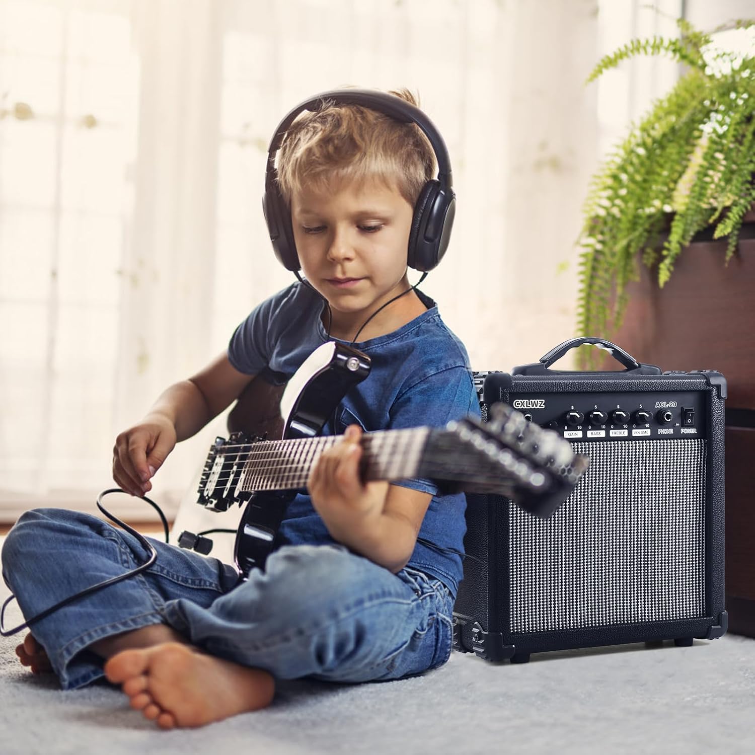 Electric Guitar Amp 20 Watt Amplifier Portable Amp with Headphone Input Gain Powe Including Professional Noise Reduction Cable （Black）