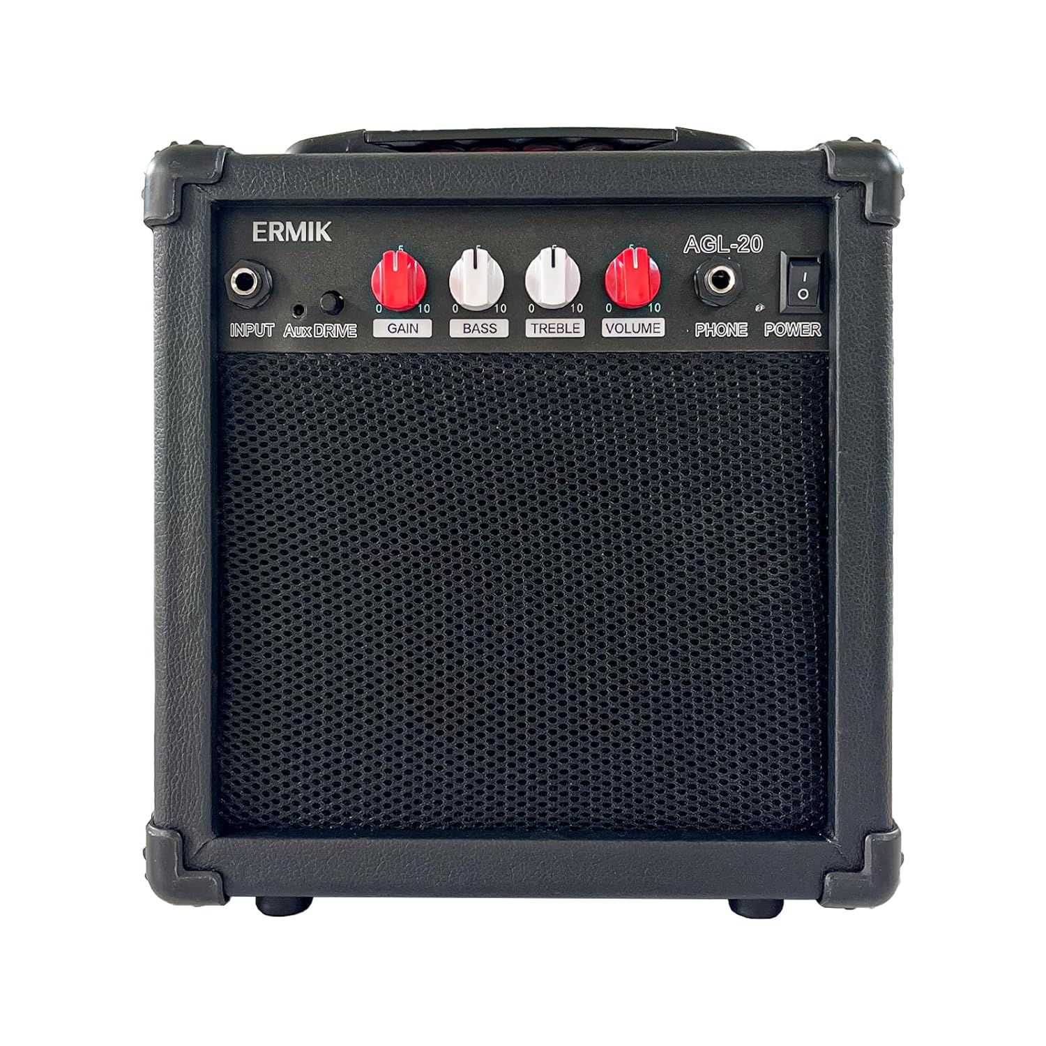 Ermik Electric Guitar Amp 20W Electric Guitar Amplifier Built in Speaker Headphone Jack Input and Aux JackDrive Button 4 Knobs Gain Bass Treble and Volume, Portable - Black (20W)