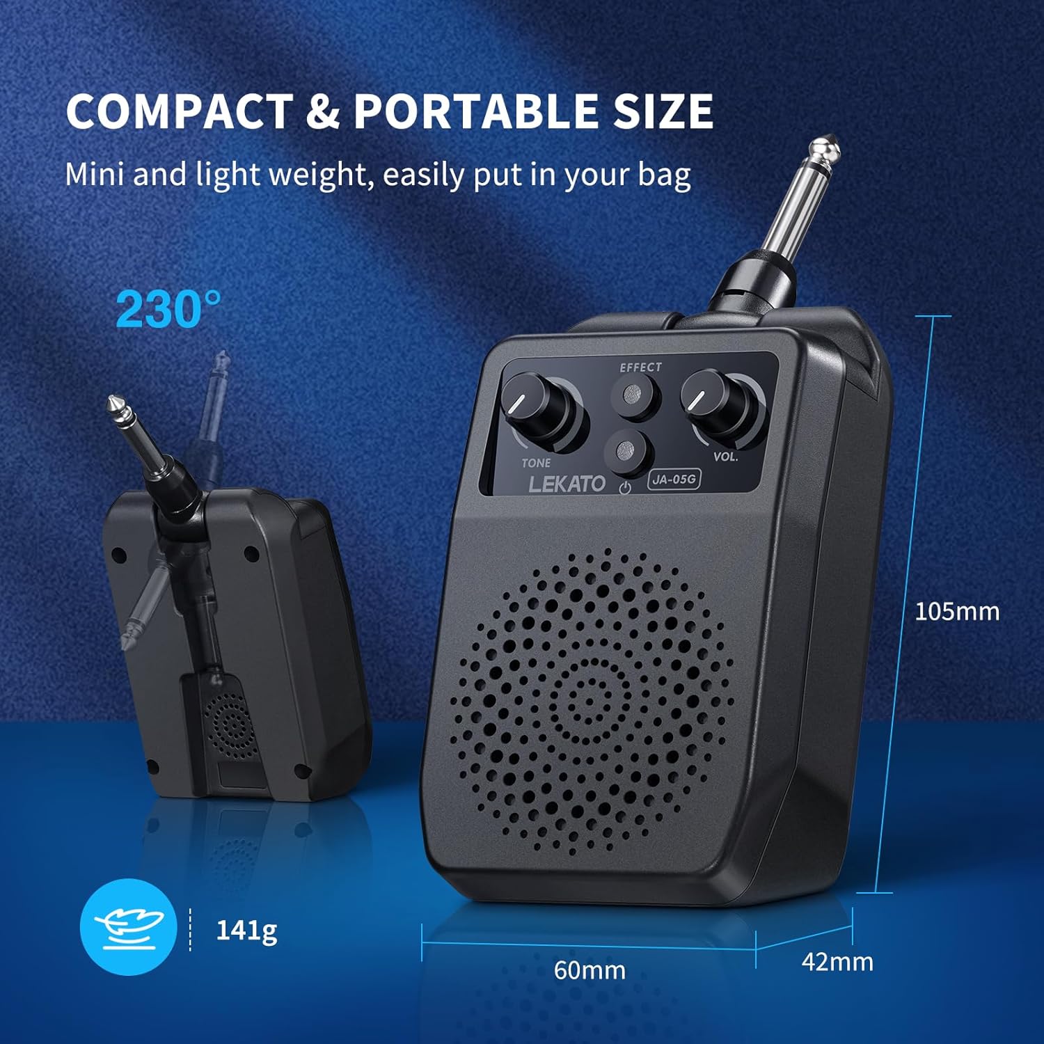 LEKATO Mini Electric Guitar Amp 5W, Portable Guitar Amp Bluetooth with Built-in 4 Effects, Clean Distortion Overdrive Reverb, Rechargeable Small Amplifier for Practice