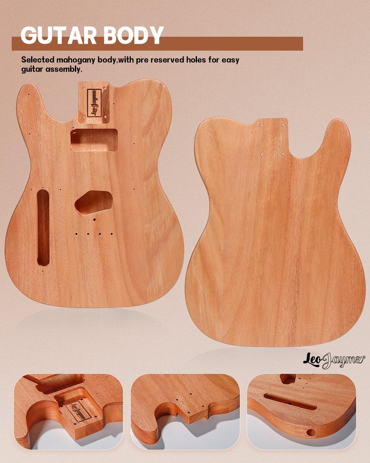 Leo Jaymz DIY ST Style Electric Guitar Kits with Roasted Pine Body and Maple Neck - Laurel Wood Fingerboard,Strap and All Components Included (ST Roasted Pine)