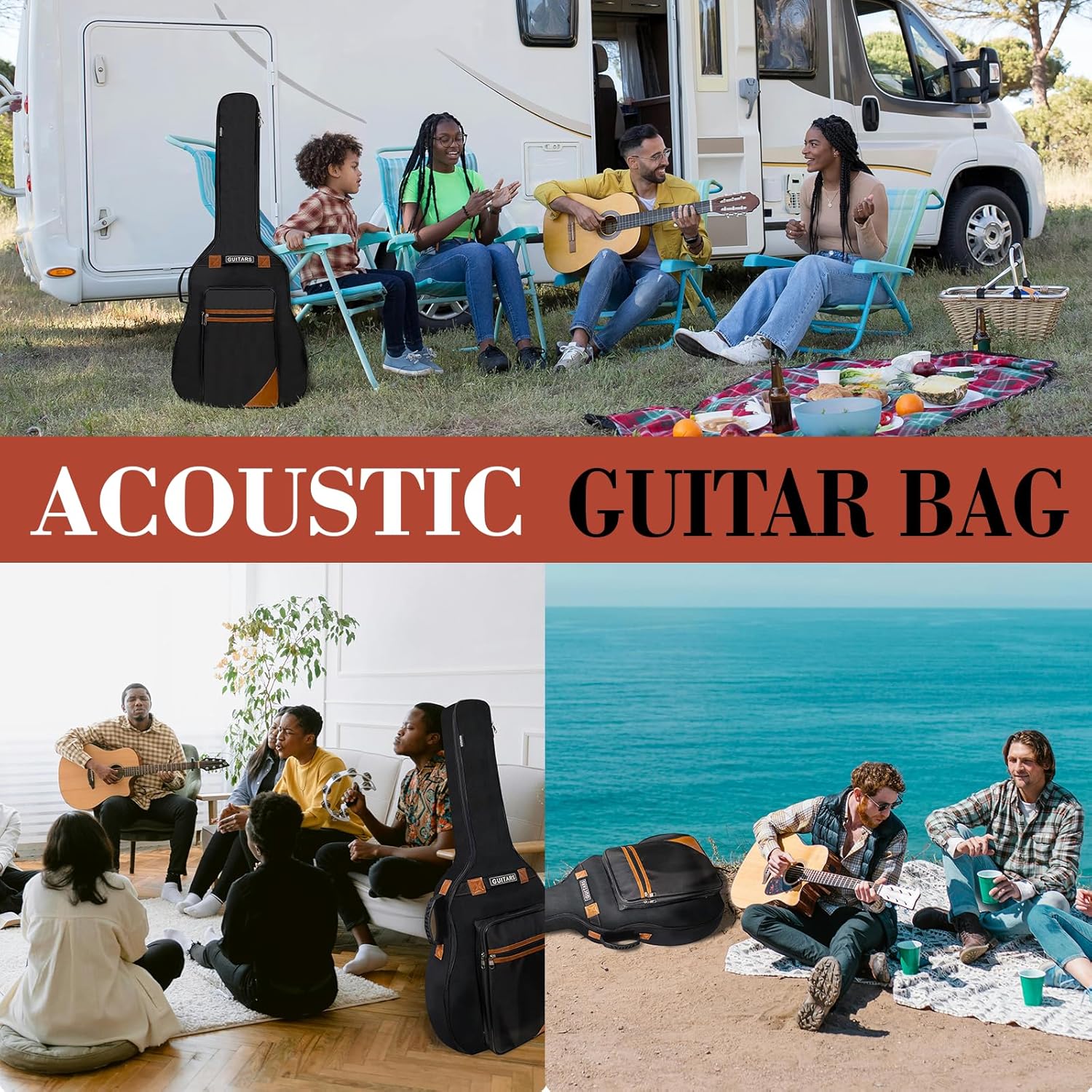 NAGAN Acoustic Guitar Bag 0.5-inch Extra Thick Padding, 40 41 42 inch Gig Bag with Dual Adjustable Straps Back Hanger Loop, Oxford Guitar Case with Neck Magic Tape, Water-resistant (Black Brown)