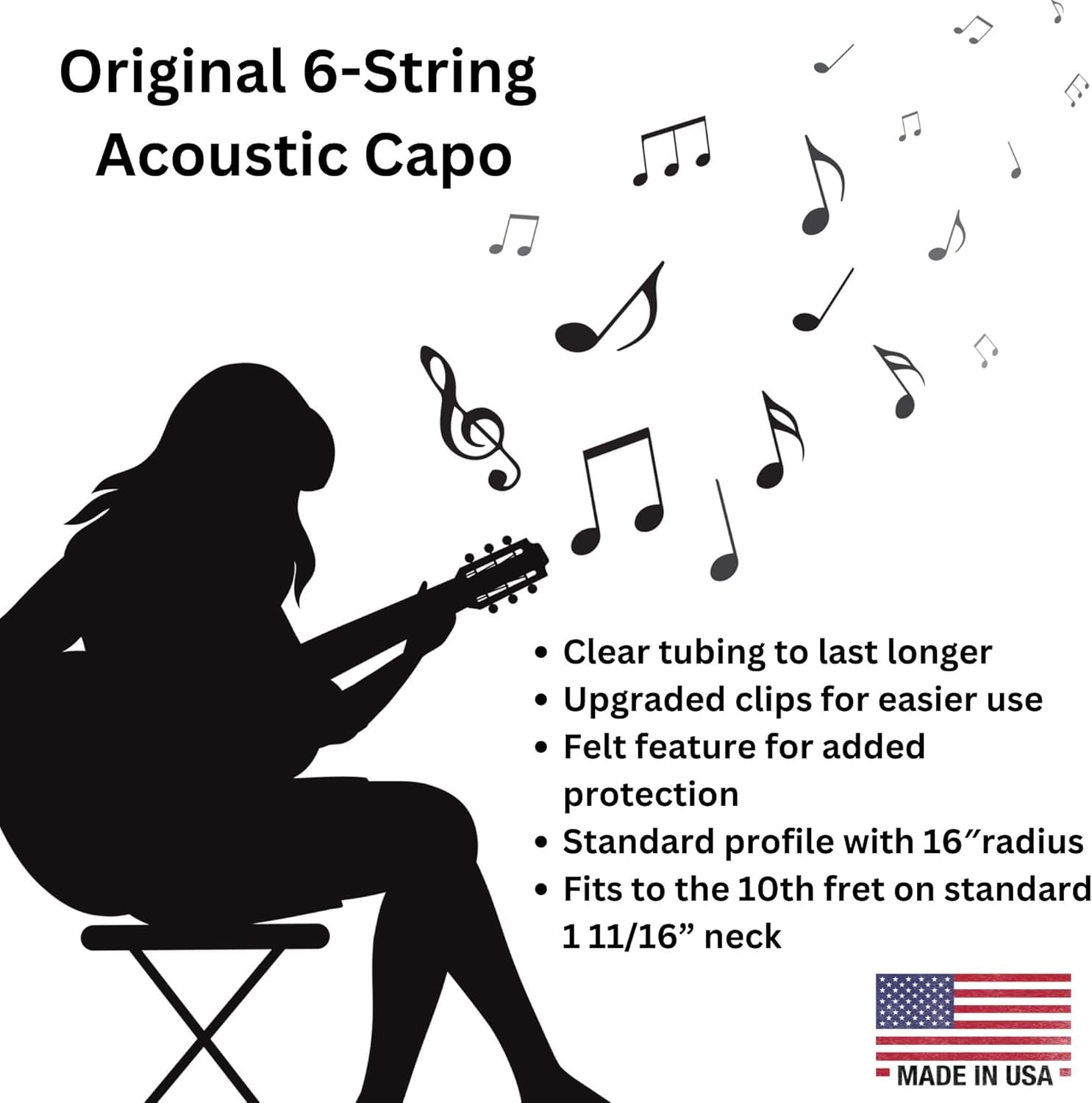 Paige 6-String Guitar Capo – Nickel, Proudly Made in the USA – Adjustable Tension, Ultra-Thin Design – Fits Standard Acoustic Guitars