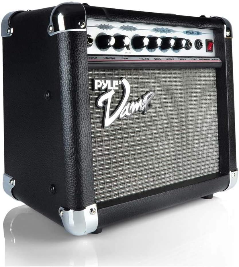 Pyle 30 Watt VampSeries Amplifier - With 3-Band EQ Overdrive, Has Clean and Overdrive Channels For a Crunchy, Powerful Sound, 20 Hz to 15 kHz Frequency Response, Black
