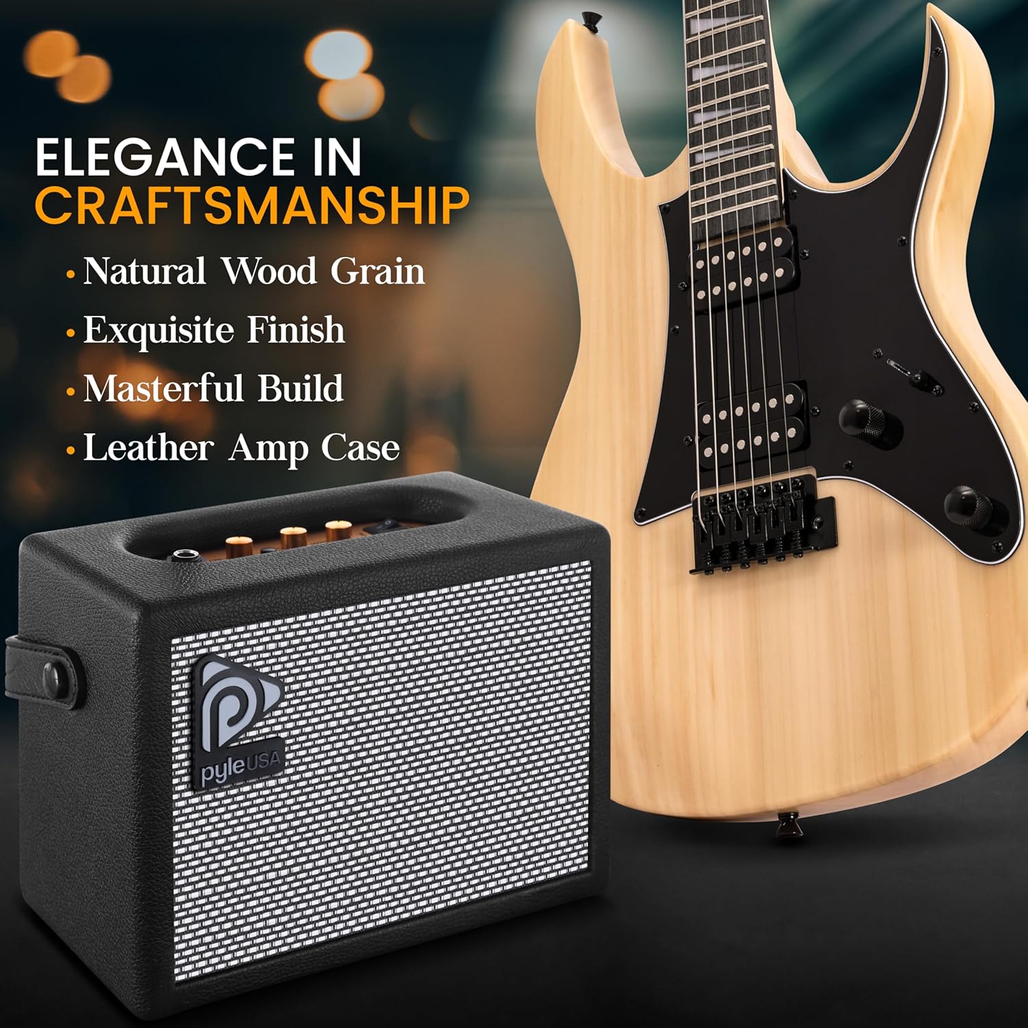 Pyle Prog Rock EG Series Electric Guitar with Amp Kit, 39 Full Size with Dual Humbucker Pickups, Low Profile Neck and Solid Paulownia Body, Premium Accessory Kit Included (Black Matte)