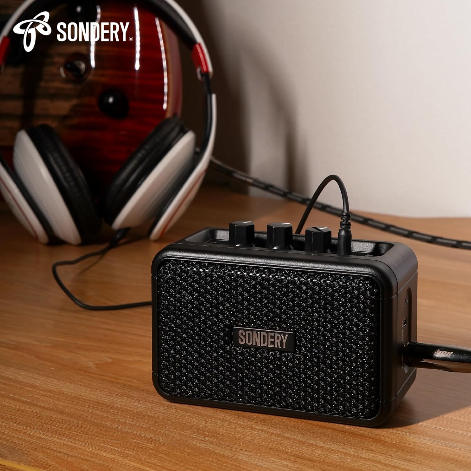 Sondery Mini Guitar Amp for Electric Guitars 5W Two Speakers Rechargeable Portable Pratice Small Amplifier with Overdrive/Clean Effects and Bluetooth