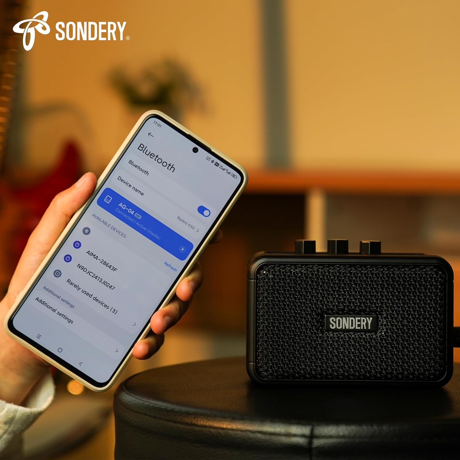 Sondery Mini Guitar Amp for Electric Guitars 5W Two Speakers Rechargeable Portable Pratice Small Amplifier with Overdrive/Clean Effects and Bluetooth